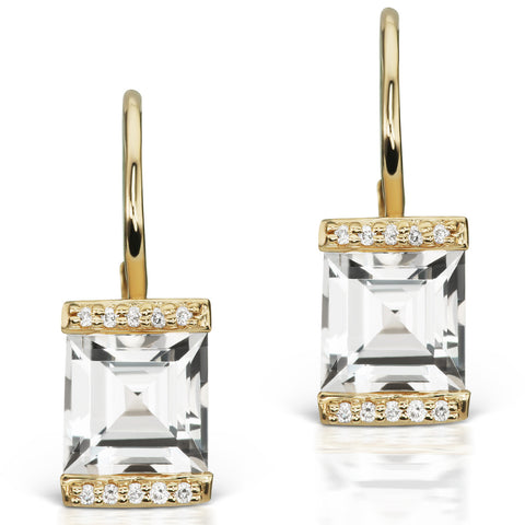 Jane Taylor Rosebud Square Step Cut Topaz & Diamond Yellow Gold Earrings