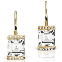 Jane Taylor Rosebud Square Step Cut Topaz & Diamond Yellow Gold Earrings