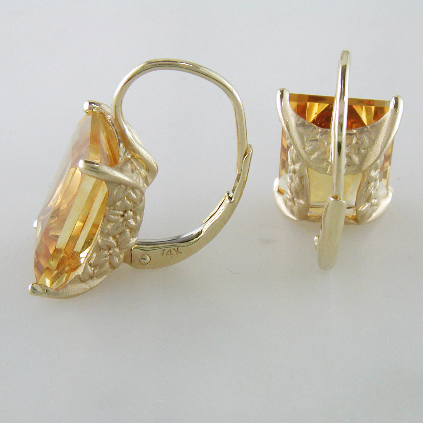 Jane Taylor Rosebud Square Step Cut Citrine Yellow Gold Drop Earrings
