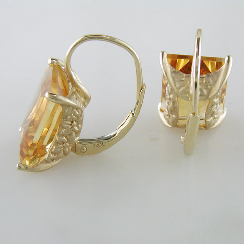Jane Taylor Rosebud Square Step Cut Citrine Yellow Gold Drop Earrings