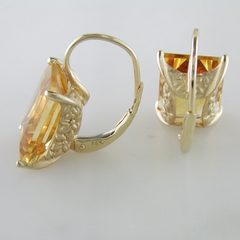 Jane Taylor Rosebud Square Step Cut Citrine Yellow Gold Drop Earrings