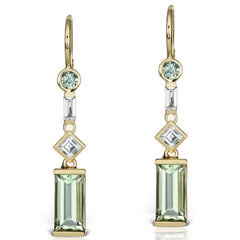 Jane Taylor Cirque Yellow Gold Earrings with Green Quartz, Sapphire & White Topaz