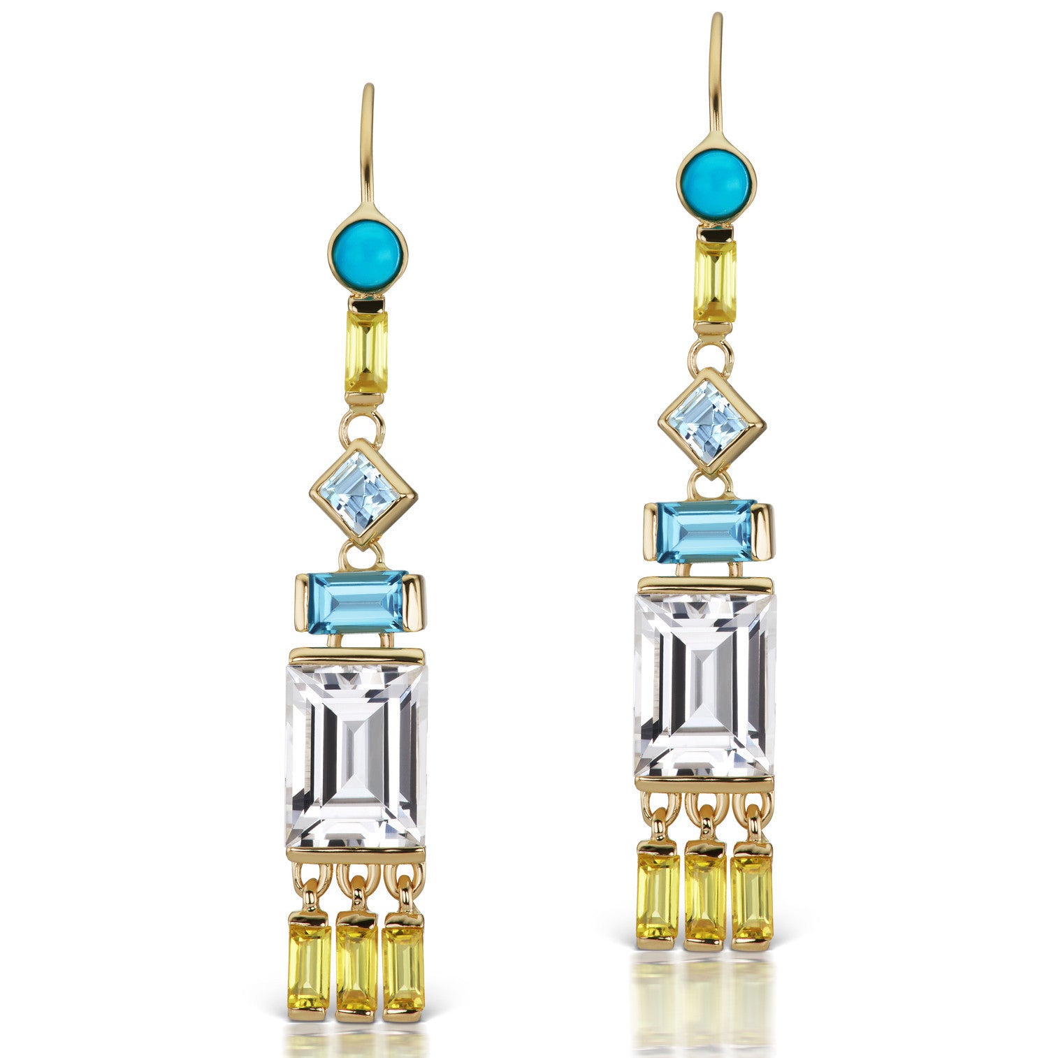 Jane Taylor Cirque Tassel Yellow Gold Earrings London Blue Topaz, Yellow Sapphire & White Topaz