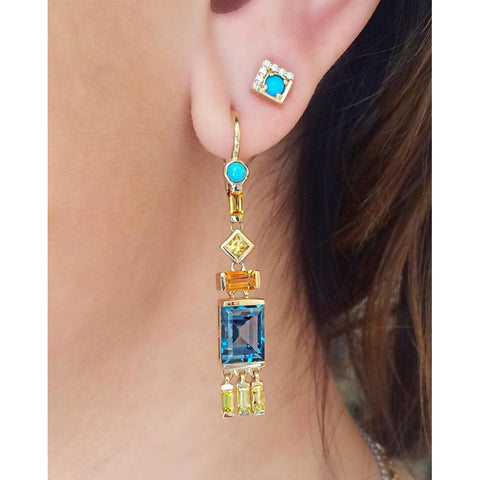 Jane Taylor Cirque Tassel Yellow Gold Earrings London Blue Topaz