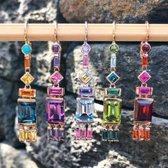 Jane Taylor Cirque Tassel Yellow Gold Earrings London Blue Topaz, Yellow Sapphire & White Topaz