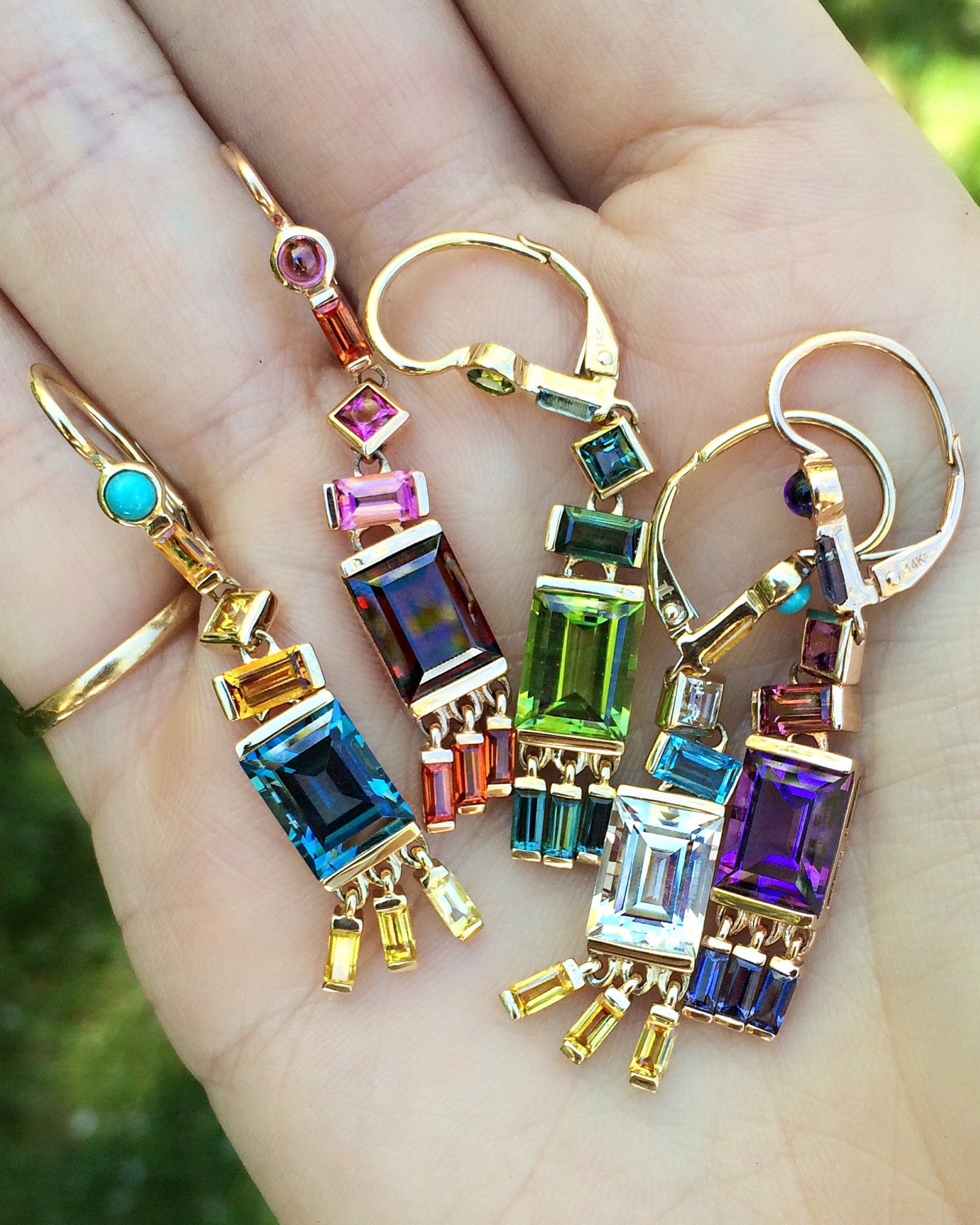 Jane Taylor Cirque Tassel Yellow Gold Earrings London Blue Topaz, Yellow Sapphire & White Topaz