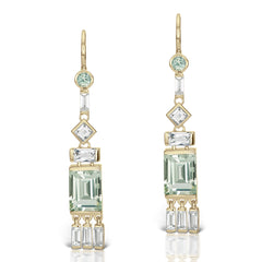 Jane Taylor Cirque Tassel Yellow Gold Earrings with Green Quartz & White Topaz