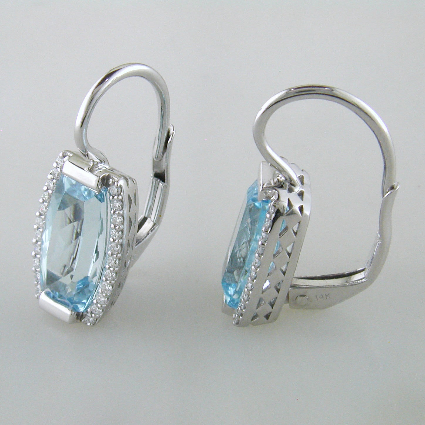 Jane Taylor Rosebud Tonneau Blue Topaz & Diamond White Gold Earrings