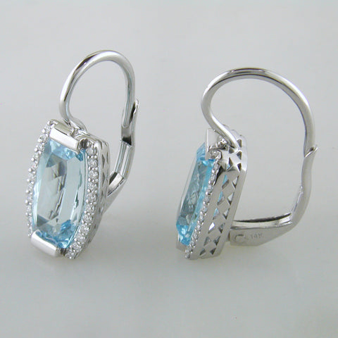 Jane Taylor Rosebud Tonneau Blue Topaz & Diamond White Gold Earrings