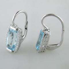 Jane Taylor Rosebud Tonneau Blue Topaz & Diamond White Gold Earrings