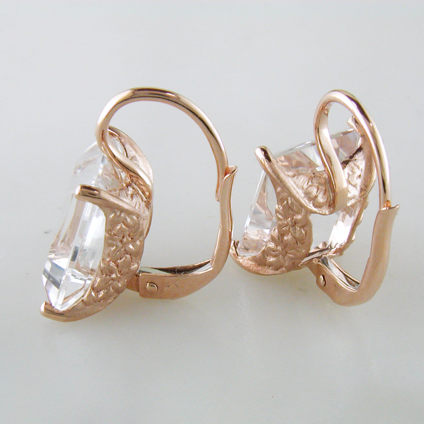 Jane Taylor Rosebud Square Step Cut White Topaz Rose Gold Drop Earrings