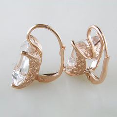 Jane Taylor Rosebud Square Step Cut White Topaz Rose Gold Drop Earrings