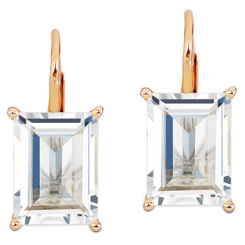 Jane Taylor Rosebud Square Step Cut White Topaz Rose Gold Drop Earrings