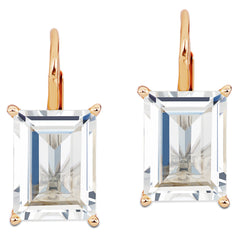 Jane Taylor Rosebud Square Step Cut White Topaz Rose Gold Drop Earrings