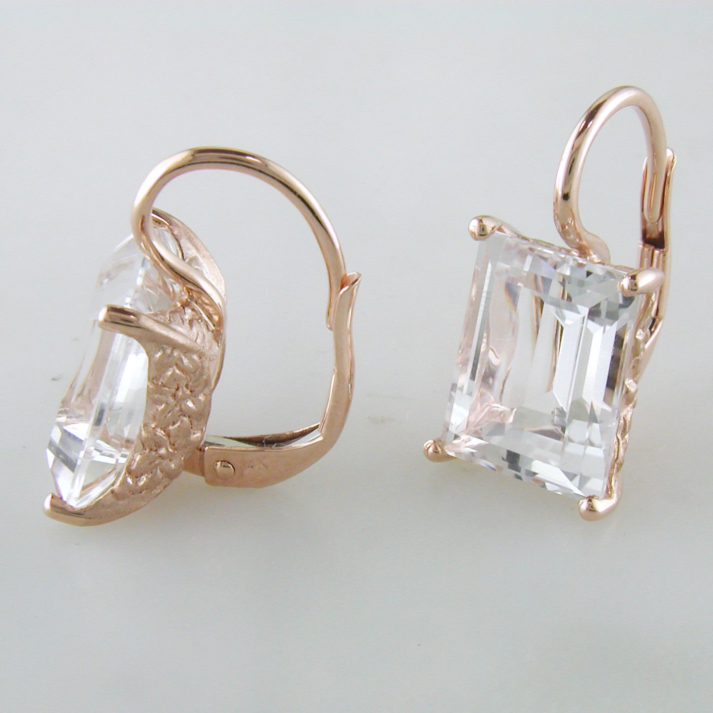 Jane Taylor Rosebud Square Step Cut White Topaz Rose Gold Drop Earrings