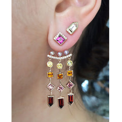 Jane Taylor Cirque Square 14K Rose Gold Stud Earrings Rhodolite Garnet & Diamonds
