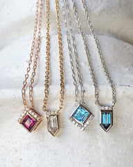 Jane Taylor Cirque Petite Square Blue Topaz Necklace Pendant 14K White Gold