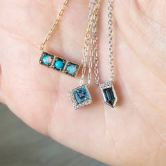 Jane Taylor Cirque Petite Square Blue Topaz Necklace Pendant 14K White Gold