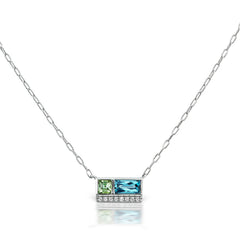 Jane Taylor Cirque Petite 2-Stone Necklace Blue Topaz & Green Tourmaline Yellow Gold
