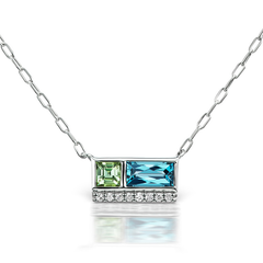 Jane Taylor Cirque Petite 2-Stone Necklace Blue Topaz & Green Tourmaline Yellow Gold