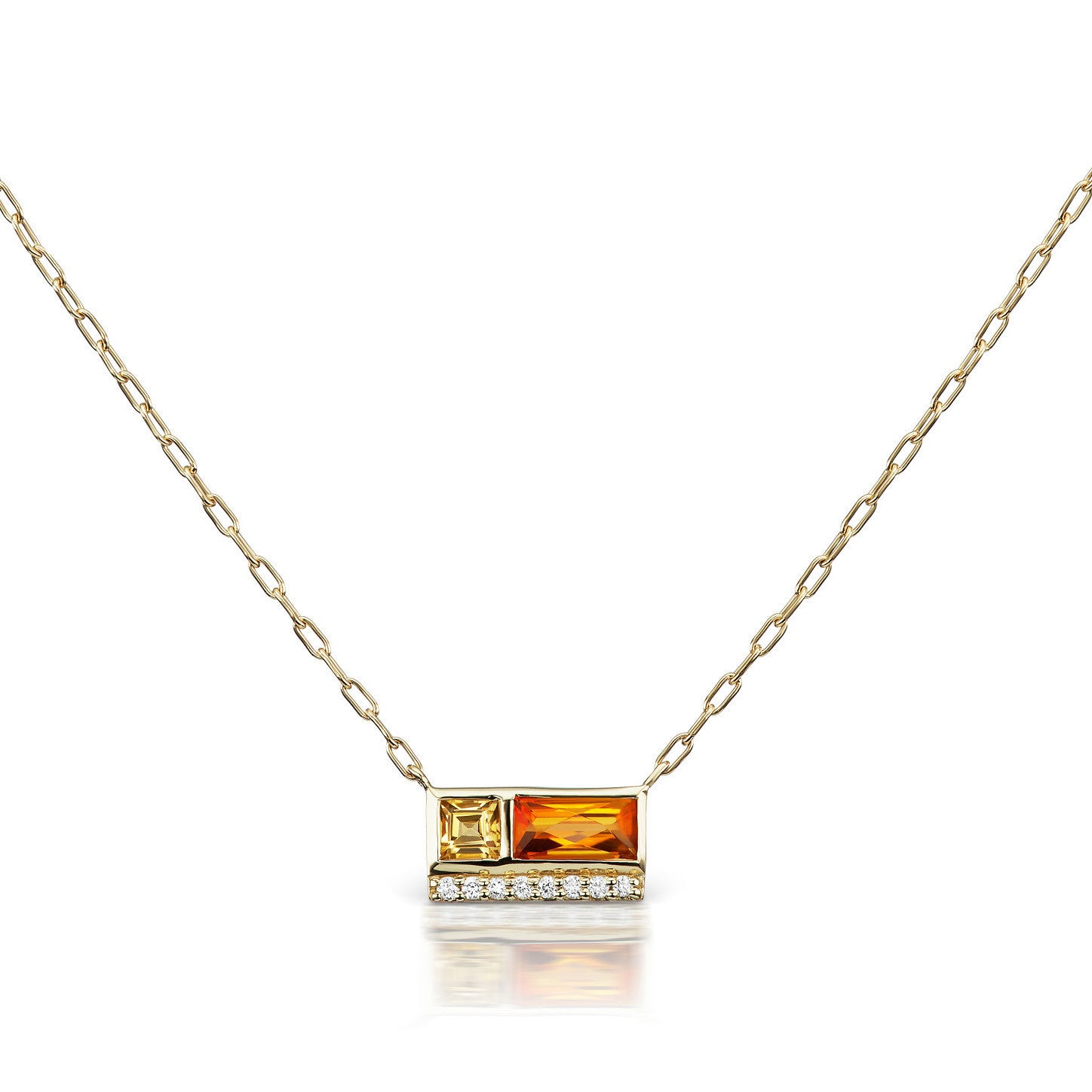 Jane Taylor Cirque Petite 2-Stone Necklace Citrine & Diamonds in 14K Yellow Gold
