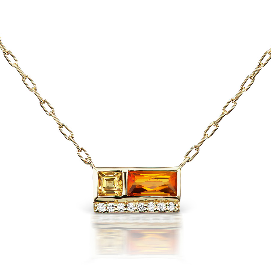 Jane Taylor Cirque Petite 2-Stone Necklace Citrine & Diamonds in 14K Yellow Gold