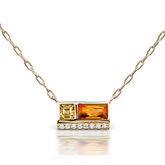 Jane Taylor Cirque Petite 2-Stone Necklace Citrine & Diamonds in 14K Yellow Gold
