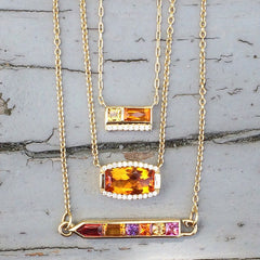 Jane Taylor Cirque Petite 2-Stone Necklace Citrine & Diamonds in 14K Yellow Gold