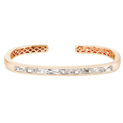 Jane Taylor Hinged Cuff with White Topaz French-Cut Baguettes in 14K Rose Gold