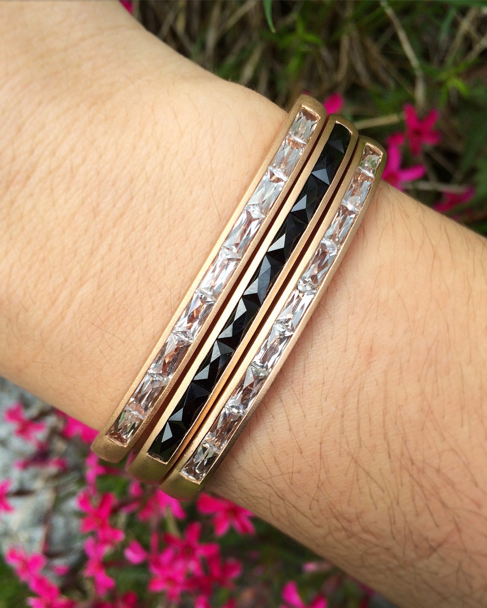 Jane Taylor Hinged Cirque Cuff White Topaz Baguettes 14K Rose Gold
