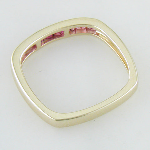 Jane Taylor Cirque Square Stackable Yellow Gold Ring with Pink & Orange Sapphires
