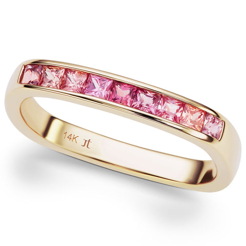 Jane Taylor Cirque Square Stackable Yellow Gold Ring with Pink & Orange Sapphires