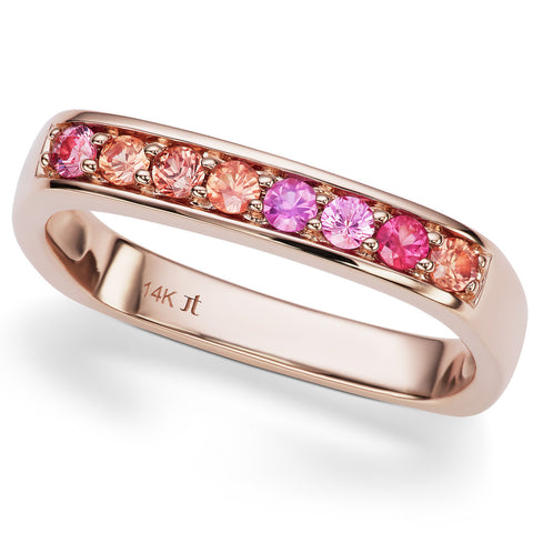 Jane Taylor Cirque Square Stackable Rose Gold Ring with Round Pink & Orange Sapphires