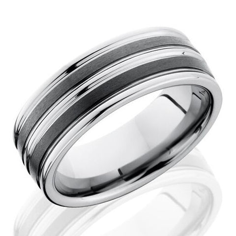 Lashbrook 8mm Ceramic & Tungsten Men's Flat Wedding Band Ring with Satin Finish