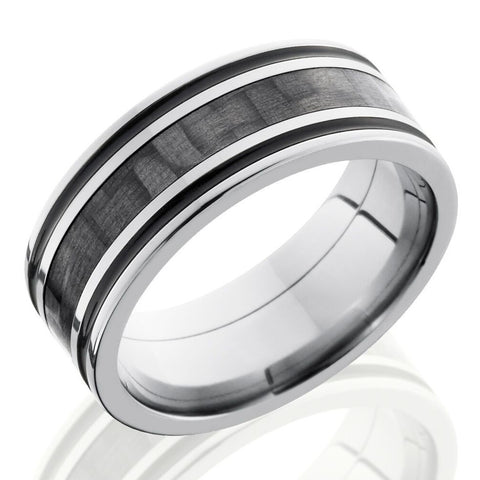 Lashbrook 8mm Titanium Men's Flat Wedding Band Ring with 3mm Carbon Fiber Inlay