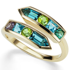 Jane Taylor Cirque Arrow Bypass Ring London Blue Topaz, Green Tourmaline in Rose Gold