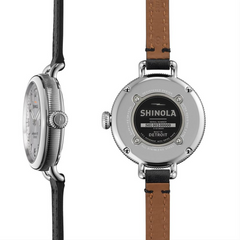 Shinola Birdy 34mm Double Wrap Black Leather Strap Silver Watch 10000204