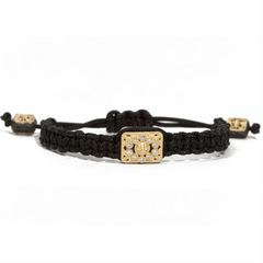 Armenta Rectangle Tablet Diamond Woven Black Pull Bracelet Yellow Gold