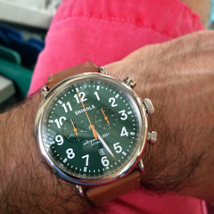 Shinola Runwell Chronograph Green Dial Brown Leather 47mm Men's Watch S0110000050