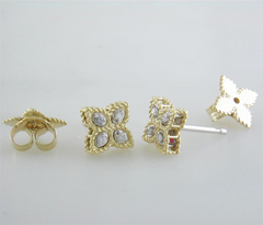 Roberto Coin Princess Flower Diamond Small Stud Earrings 18K Yellow Gold