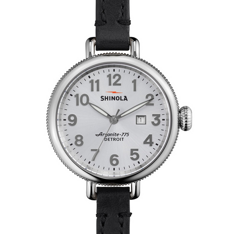 Shinola Birdy 34mm Double Wrap Black Leather Strap Silver Watch 10000204