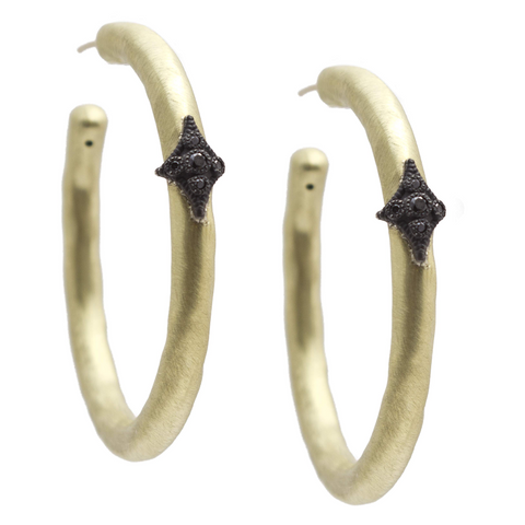 Armenta Crivelli Hoop Earrings in 18K Yellow Gold & Oxidized Silver 33mm 10280