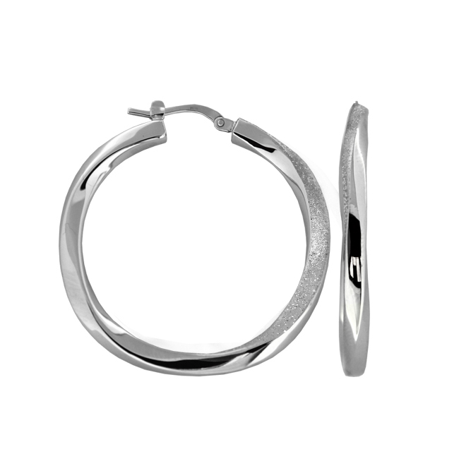 Charles Garnier Silver Slim twist Hoop Earrings Rhodium Finish CXE1978W35 35mm