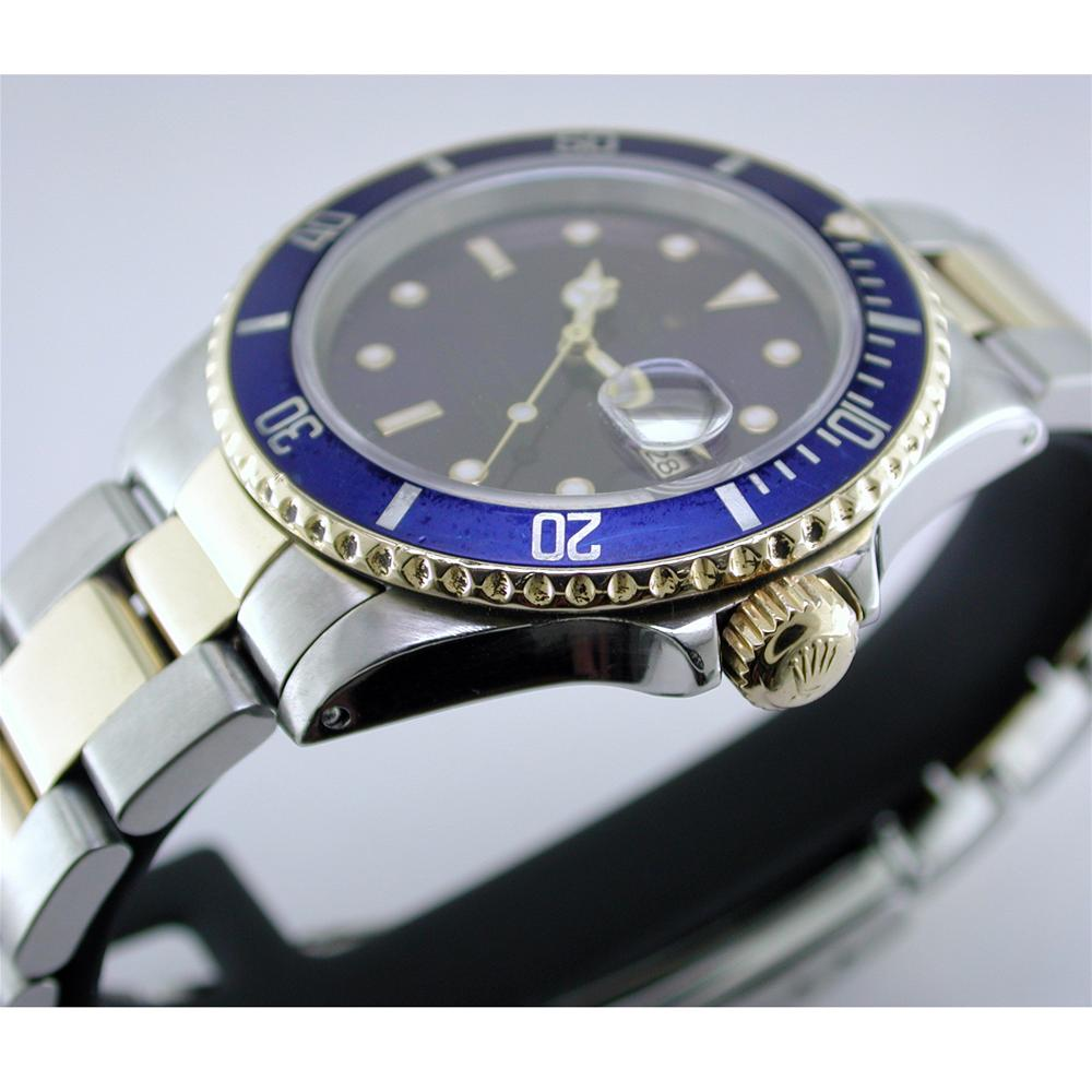 Rolex Blue Submariner Watch 16613 Dial Yellow Gold Steel Oyster 1995 16613