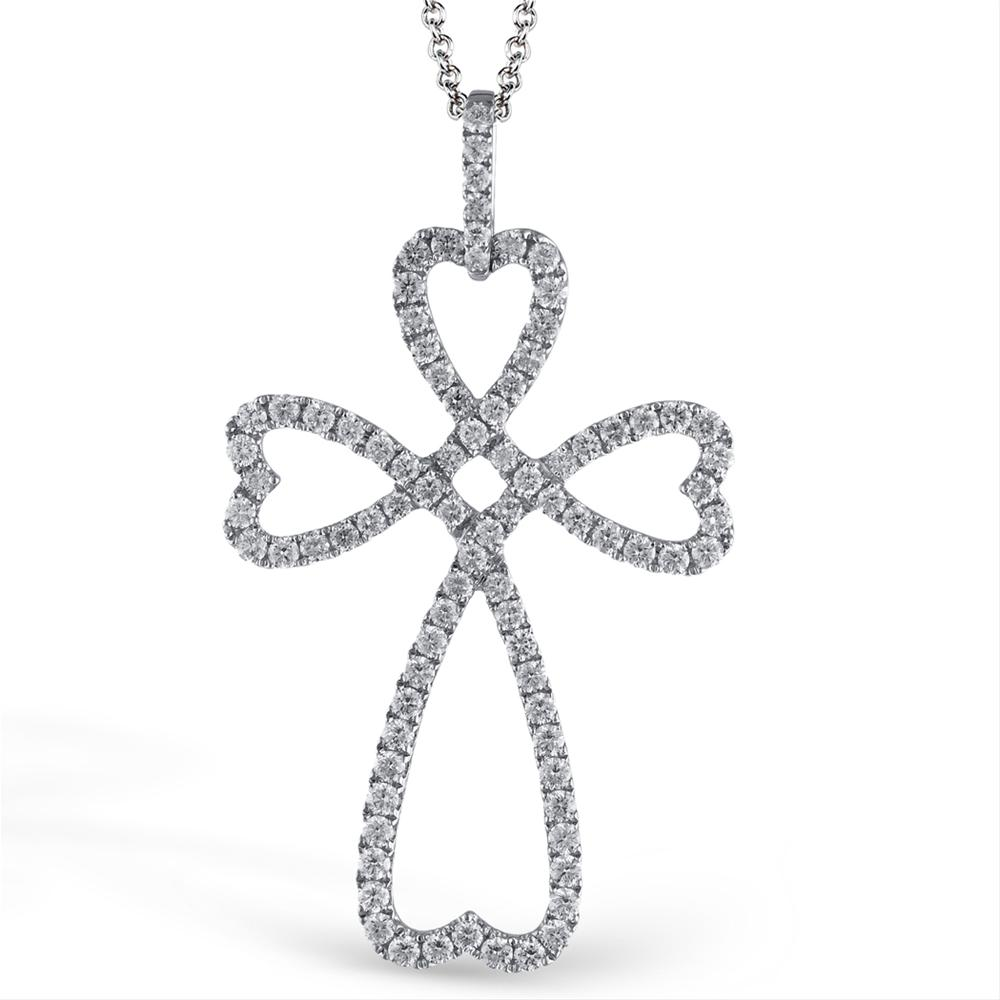 Simon G. White Gold Diamond Cross & Heart Modern Design Pendant Necklace LP4230