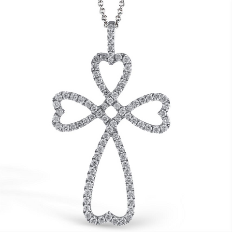 Simon G. White Gold Diamond Cross & Heart Modern Design Pendant Necklace LP4230