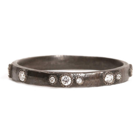 Armenta Midnight Scattered Diamond Stackable Ring Oxidized Sterling Silver
