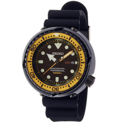 Seiko Prospex Marine Master Quartz Black & Yellow Titanium Bezel Watch SBBN027
