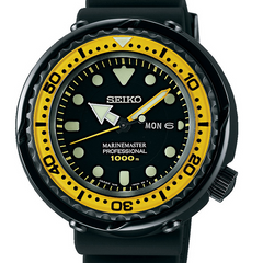 Seiko Prospex Marine Master Quartz Black & Yellow Titanium Bezel Watch SBBN027