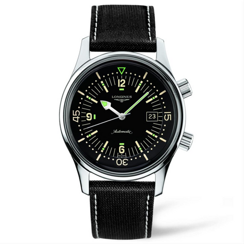 Longines Legend Diver Watch Automatic Black Dial Steel Kevlar Strap 42mm L3.674.4.50.0